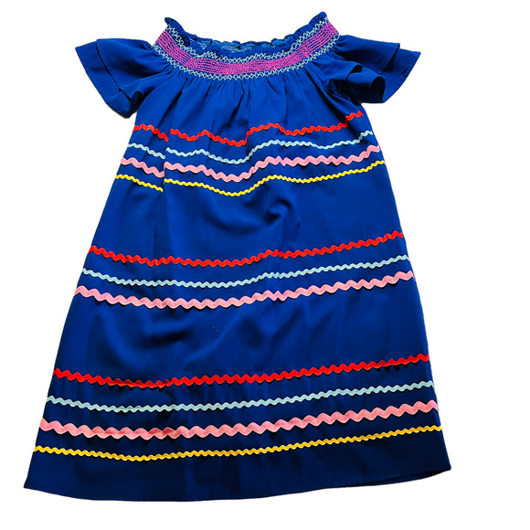 Entro Navy Multicolored Striped Off Shoulder Tunic Dress Size Medium - Picture 7 of 8